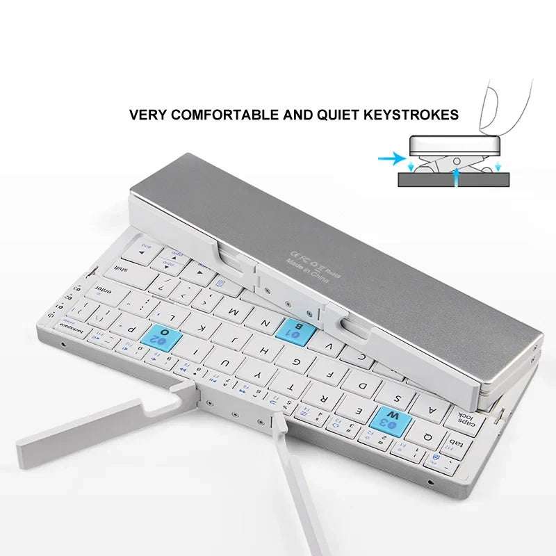 B.O.W. Mini Folding Bluetooth Keyboard Wireless Keypad Support3 Devices With Stand Rechargeable Foldable Keyboard for Phone Tablet