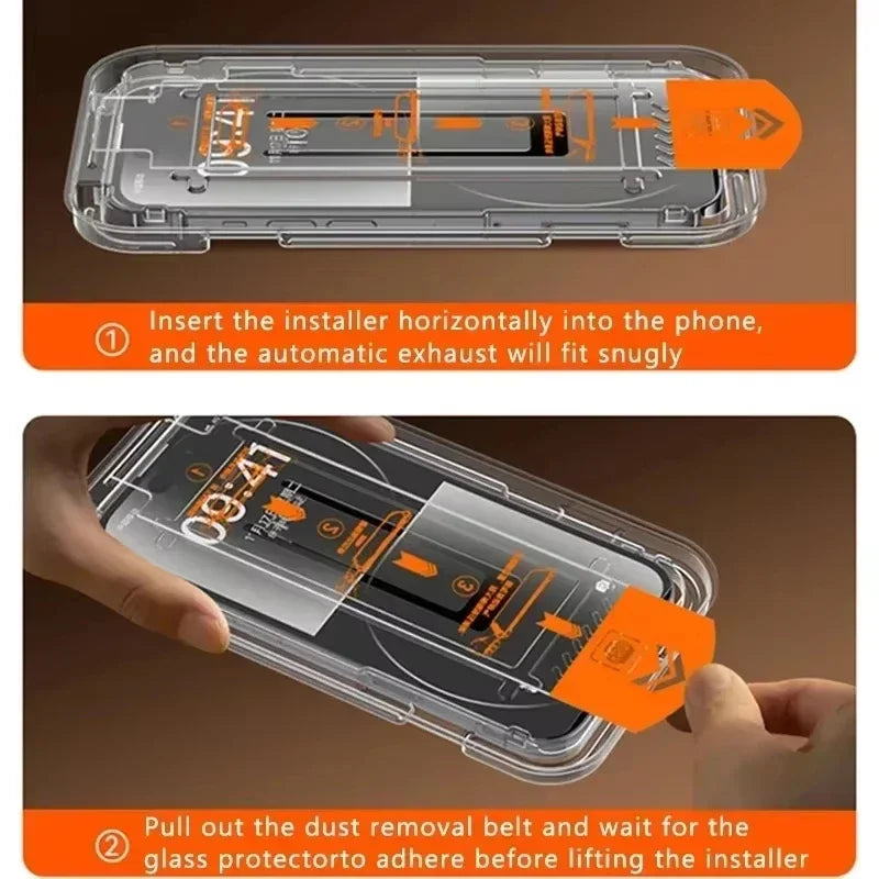 1-5PCS Dust Free Installation Tempered Glass For iPhone 17 16 13 15 14 11 12 Pro Max 16Pro 12 Mini XR XS X SE Screen Protector