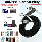 240W Type-C To Type C Cable Elbow Fast Charging Data Cable Foldable Stand Phone Holder For iPhone 17/16/15 For Samsung Charger
