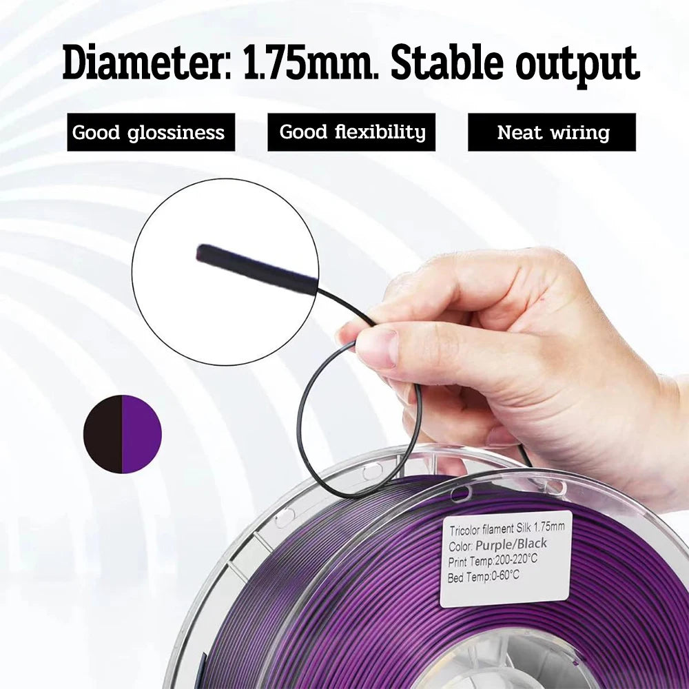 Dual Color Filament Silk PLA 1.75mm 1kg 500g 250g 3D Printer Plastic Material Two Colors Filament PLA Black Red Green Bundle New