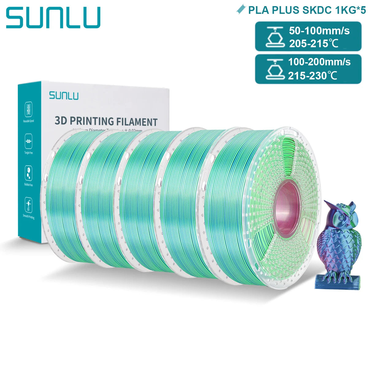 SUNLU PLA PLUS Silk 3D Printer Filament 1.75mm Double/Triple Tone Shiny Silk Textures Gradient Colors for Most FDM 3D Printers