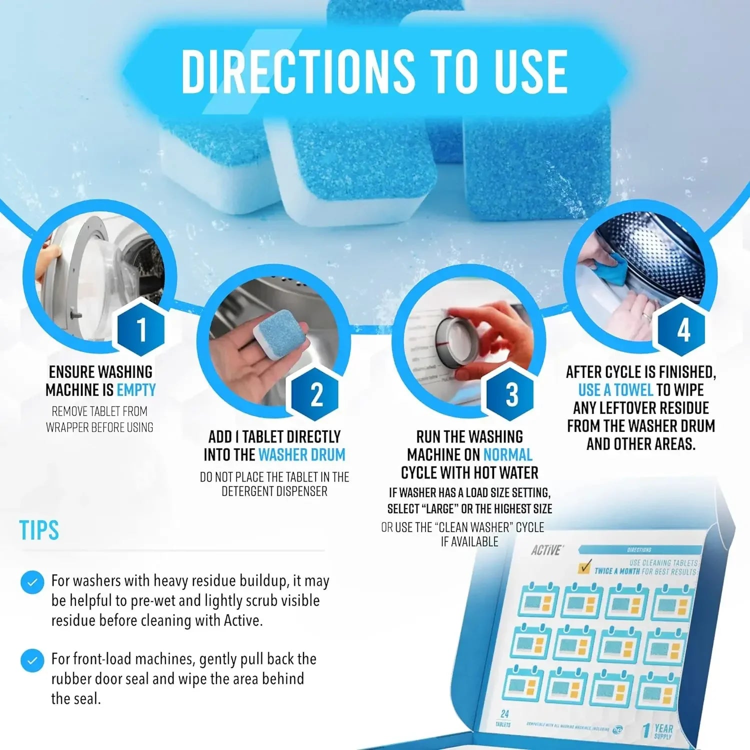 Washing Machine Cleaner Descaler Of 12/24pcs Pack-Deep Cleaning Tablets  Odor Removing Tablets For Washer Laundry Supplies