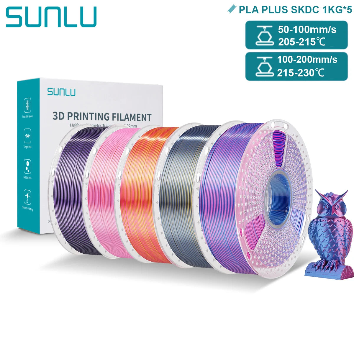 SUNLU PLA PLUS Silk 3D Printer Filament 1.75mm Double/Triple Tone Shiny Silk Textures Gradient Colors for Most FDM 3D Printers
