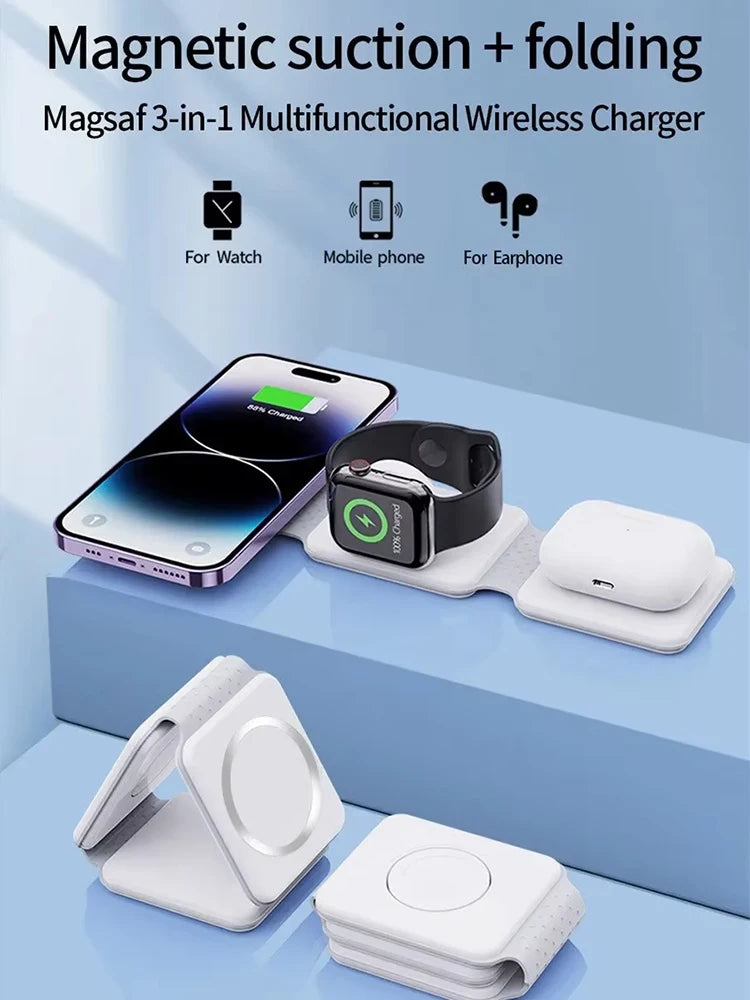 30W 3 in 1 Quick Multi-function Foldable Chargers Safe Magnetic Wireless Charger Portable Charger for iPhone IWatch AirPods