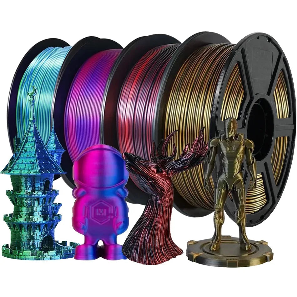 Dual Color Filament Silk PLA 1.75mm 1kg 500g 250g 3D Printer Plastic Material Two Colors Filament PLA Black Red Green Bundle New