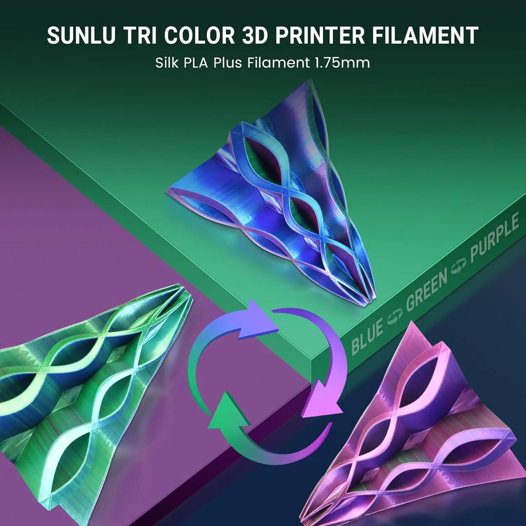 SUNLU PLA PLUS Silk 3D Printer Filament 1.75mm Double/Triple Tone Shiny Silk Textures Gradient Colors for Most FDM 3D Printers