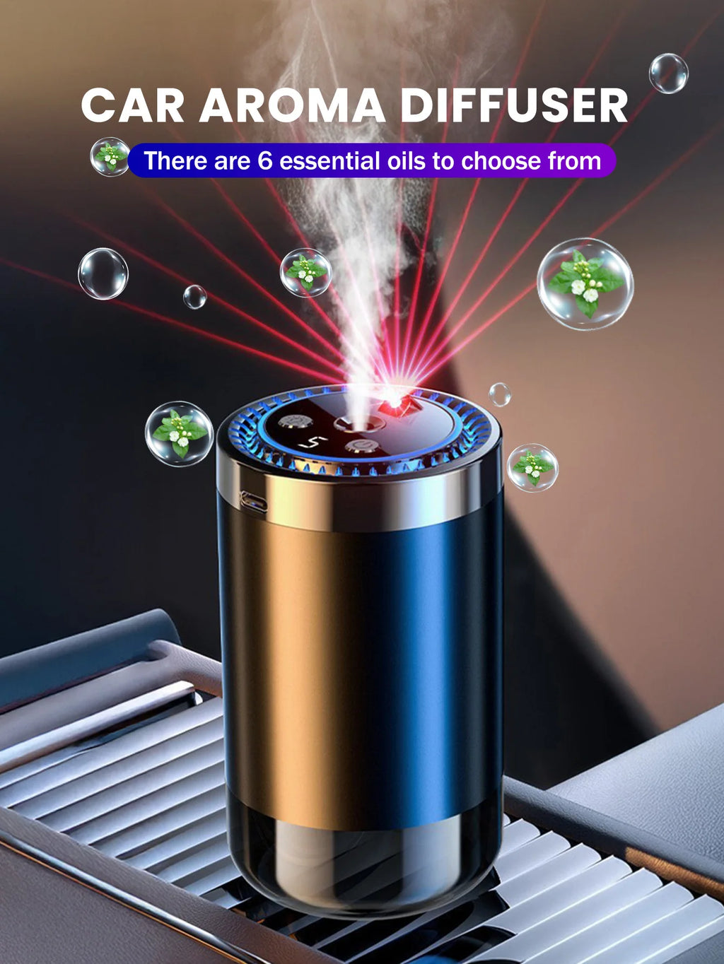 Rechargeable car aroma diffuser, aromatic essential oil, colorful lights, romantic starry sky lights, bedroom gift