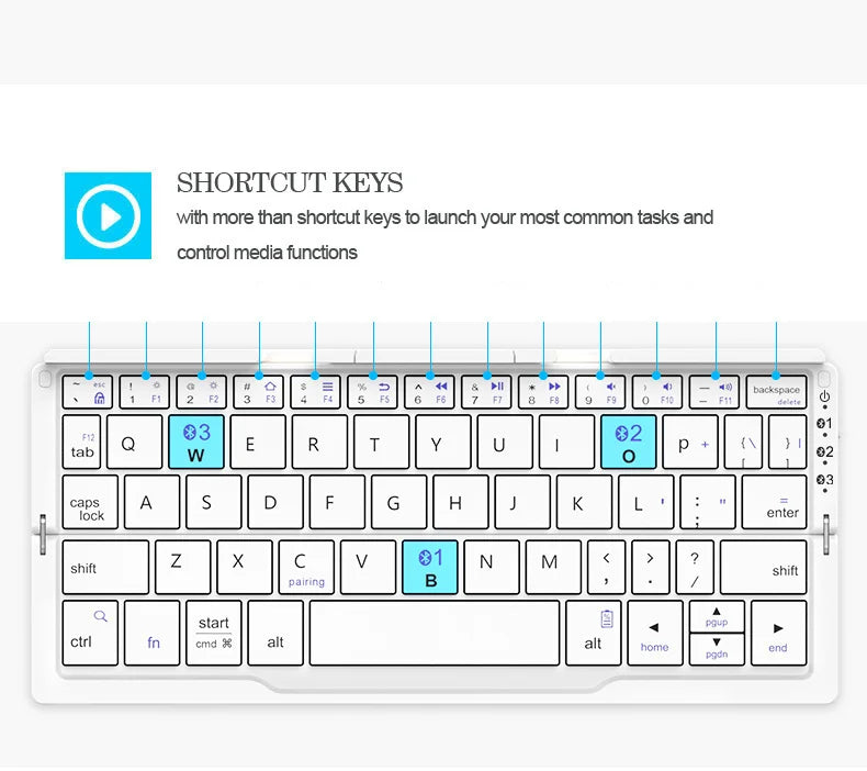 B.O.W. Mini Folding Bluetooth Keyboard Wireless Keypad Support3 Devices With Stand Rechargeable Foldable Keyboard for Phone Tablet