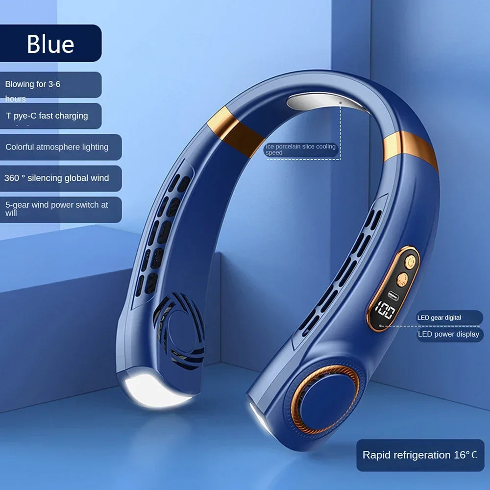 Mini Hanging Neck Fan Portable Bladeless Neck Fan Air Cooler Digital Display Rechargeable Air Conditioner Neck Ventilator