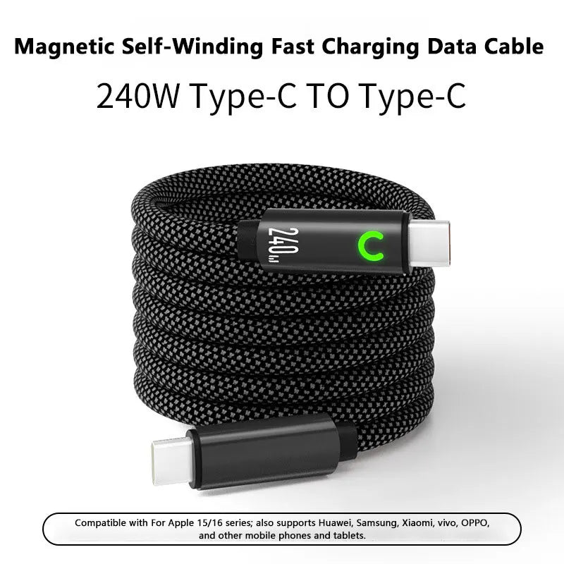 240W Magnetic Fast Charging USB C Cable 1M Nylon Braided for Tablet Laptop iPhone Samsung Huawei Type C Magnetic Charger Cord
