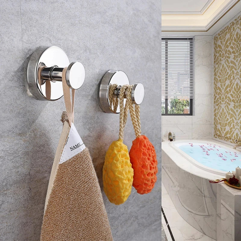 New Suction Cup Hooks Stainless Steel Waterproof Bathroom Shower Wall Mount Punch-free Reusable Strong Adsorption Hook Holders